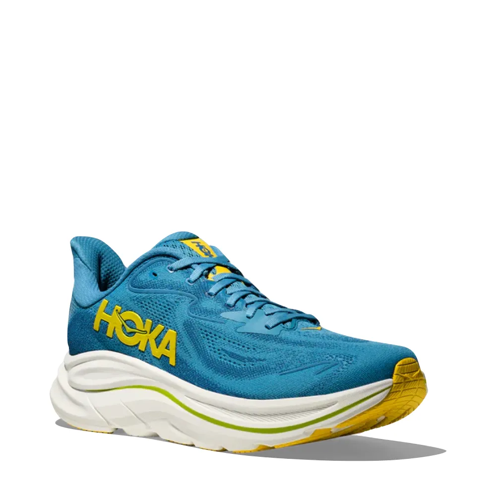 Walking Ease Hyper Elastic Foam Tech Hoka Men's Clifton 10 Sneaker in Alpine Blue/Foggy Night