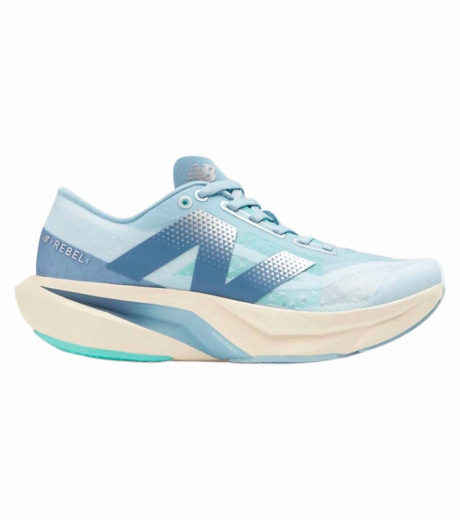 chemical - resistant Orthotic Friendly Fit Women's Fuelcell Rebel V4 Shoes In Quarry Blue/chrome Blue/heron