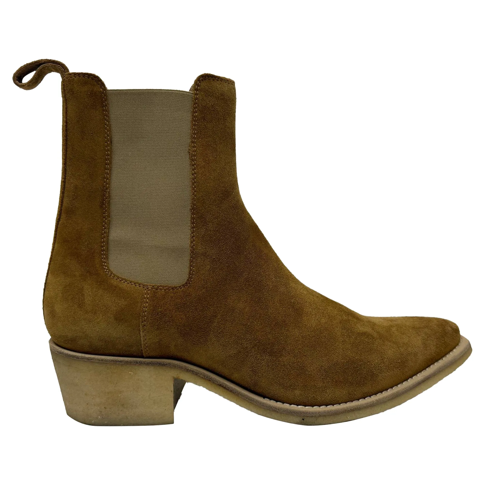 Amiri Crepe Pointy Toe Chelsea Boots in Brown Suede Crisp Look