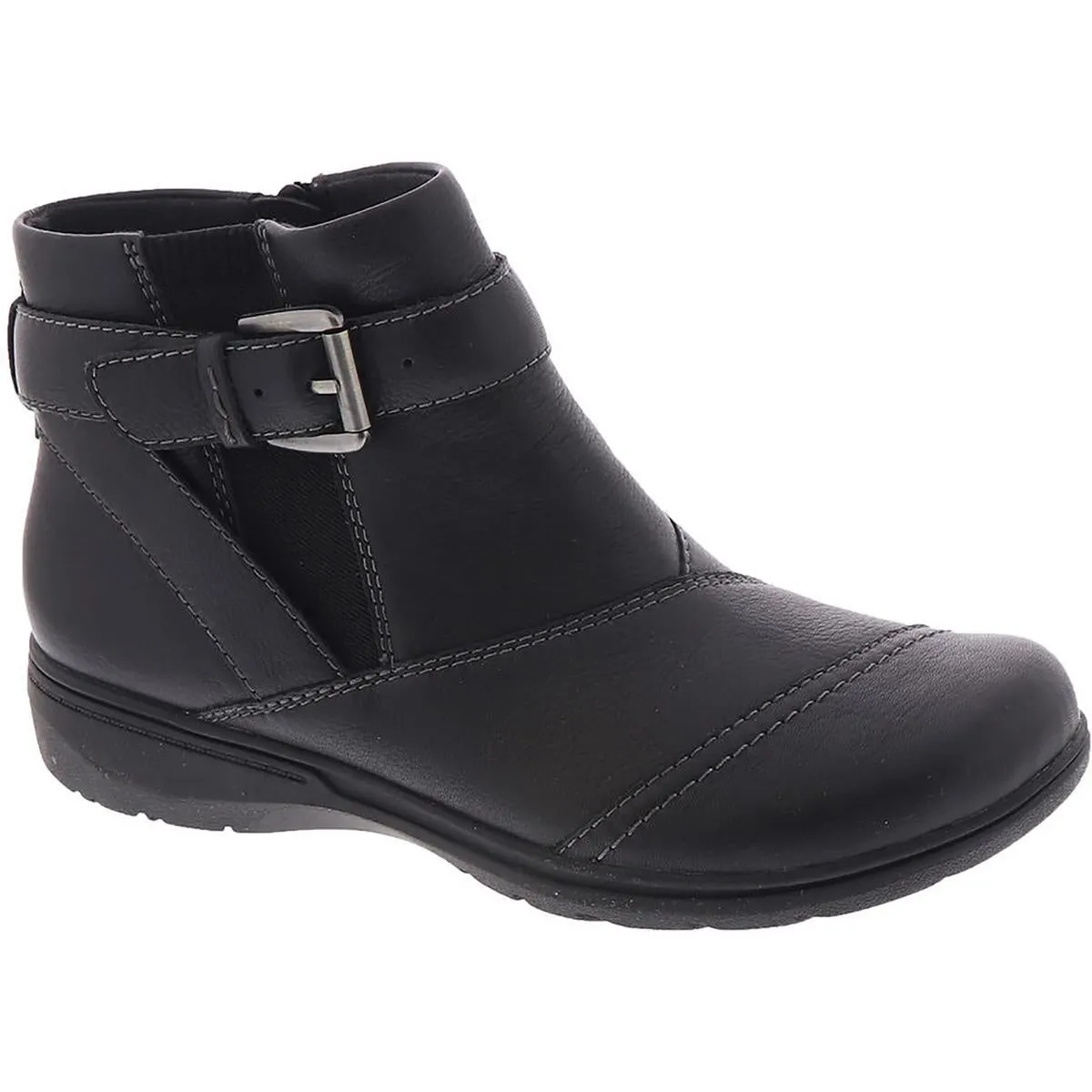 Carleigh Dalia Womens Leather Buckle Ankle Boots Ventilated Footbed Block Heel