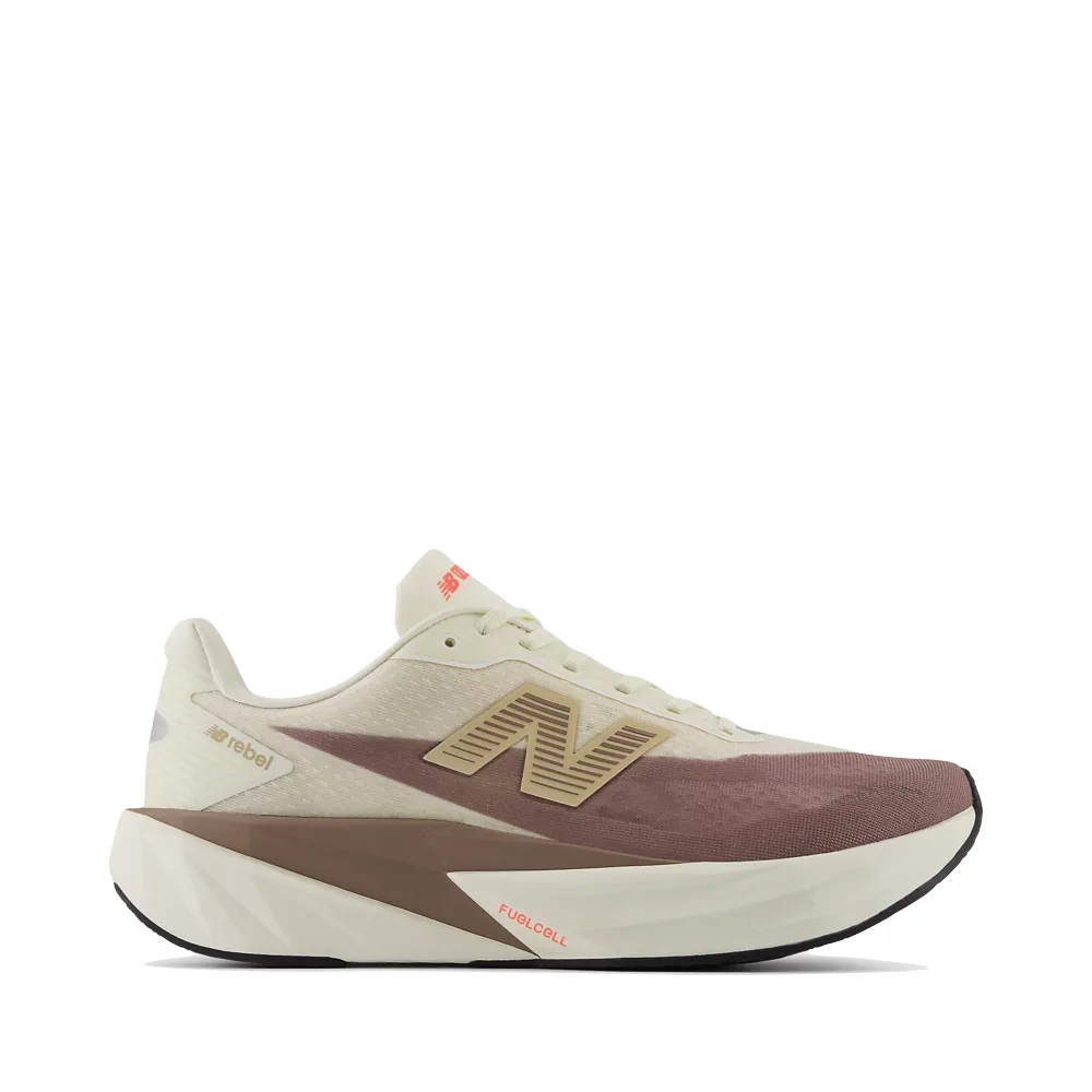 Balanced Ride New Balance Men's FuelCell Rebel v5 Sneaker in Angora with Earth Shadow and Sea Salt
