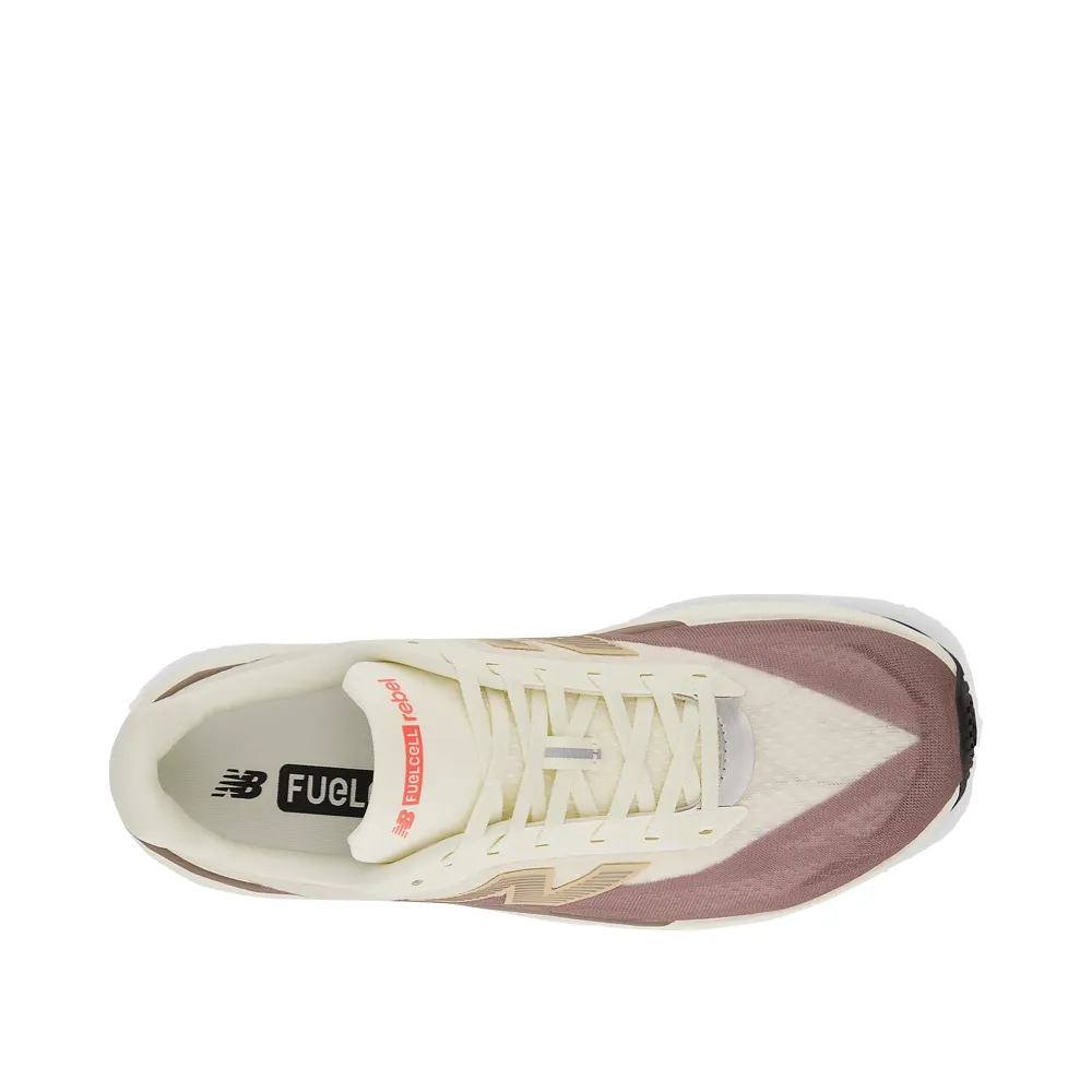 New Balance Men's FuelCell Rebel v5 Sneaker in Angora with Earth Shadow and Sea Salt Recycled Components