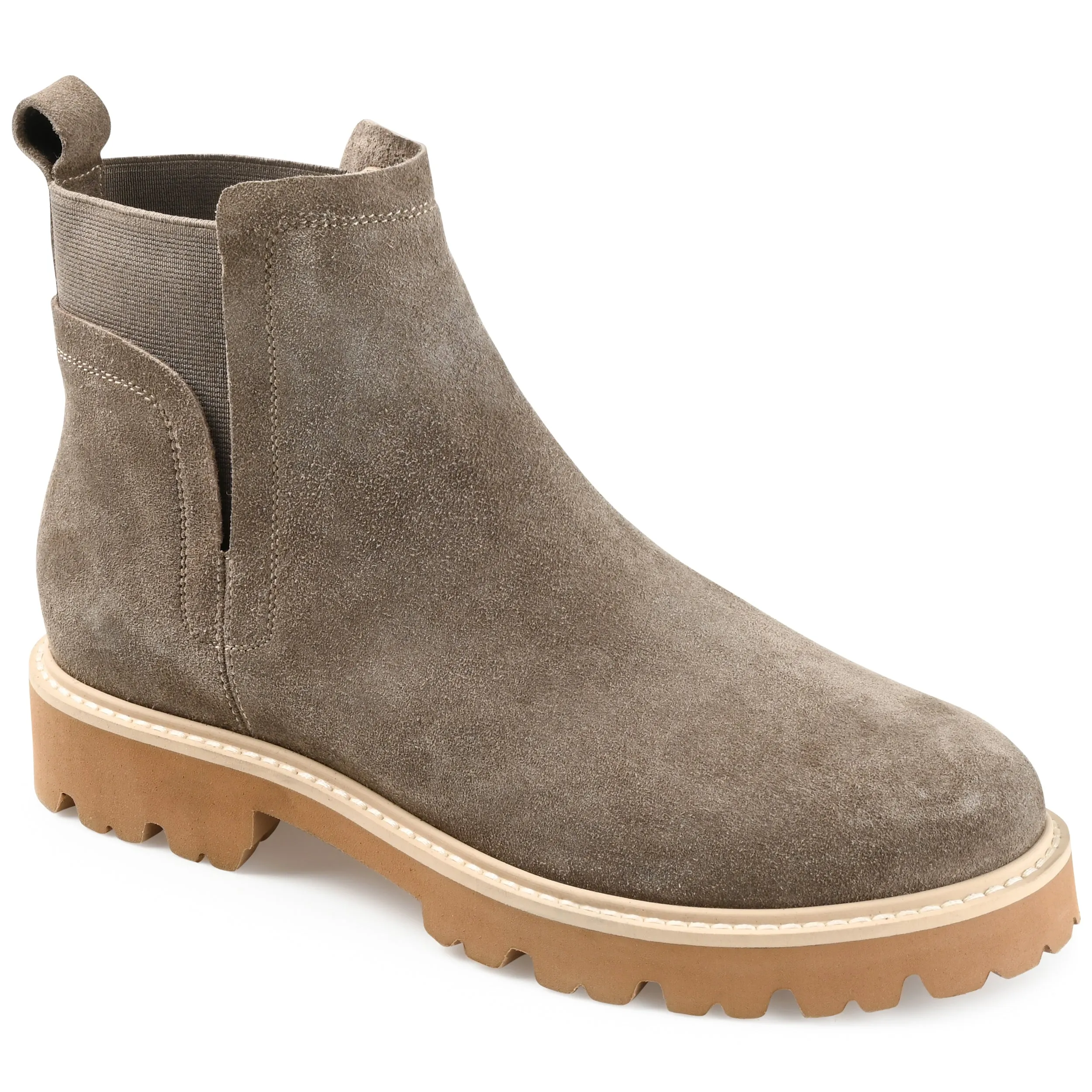 Journee Signature Womens Genuine Leather Bristol Round Toe Block Heel Chelsea Booties ErgonomicDesign Quick Drying Functional Minimalist