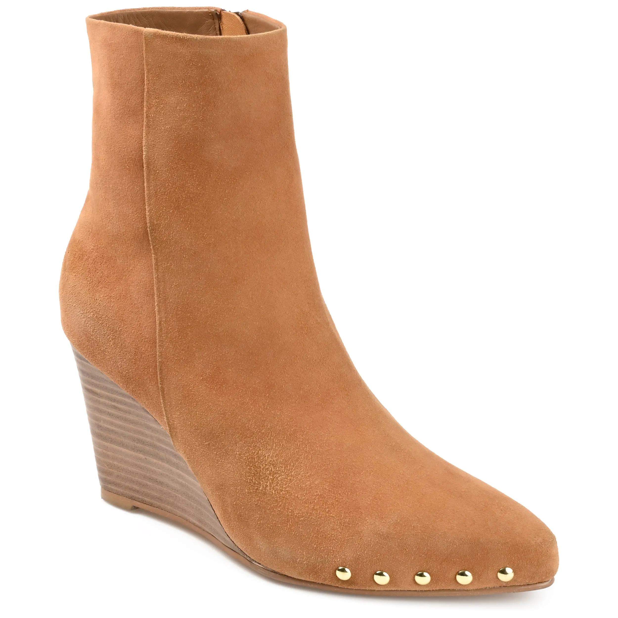 Rugged Style Weekend Hike Journee Signature Womens Genuine Leather Reeya Almond Toe Wedge Ankle Booties