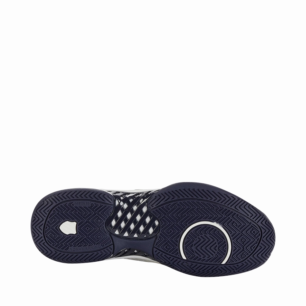 K-Swiss Men's Hypercourt Express 2 Sneaker in Vaporous Gray/White/Peacoat PU midsole Impact Dispersing Core