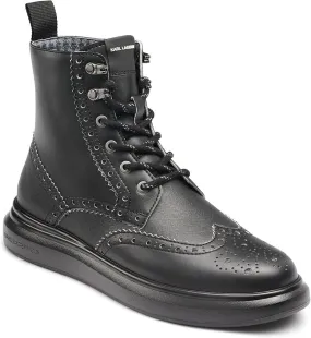 Karl Lagerfeld Paris LF2S3008 Combat Men  Black Leather Wingtip Boots ZPO3805 Hard wearing