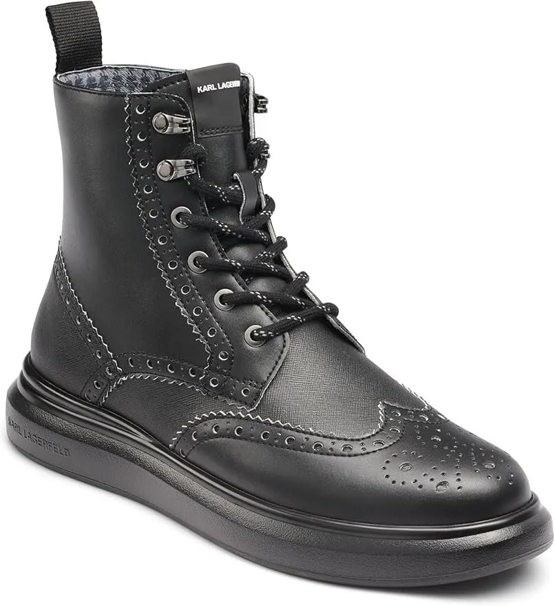 Karl Lagerfeld Paris LF2S3008 Combat Men  Black Leather Wingtip Boots ZPO3805 Hard wearing