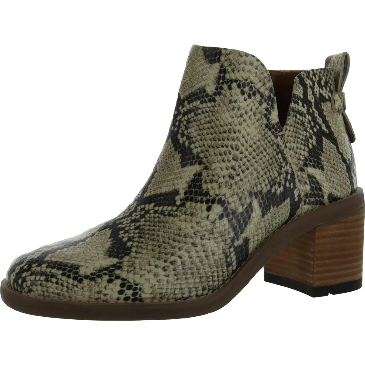 Archaeologist Bold Heel Klora Womens Leather Snake Print Ankle Boots