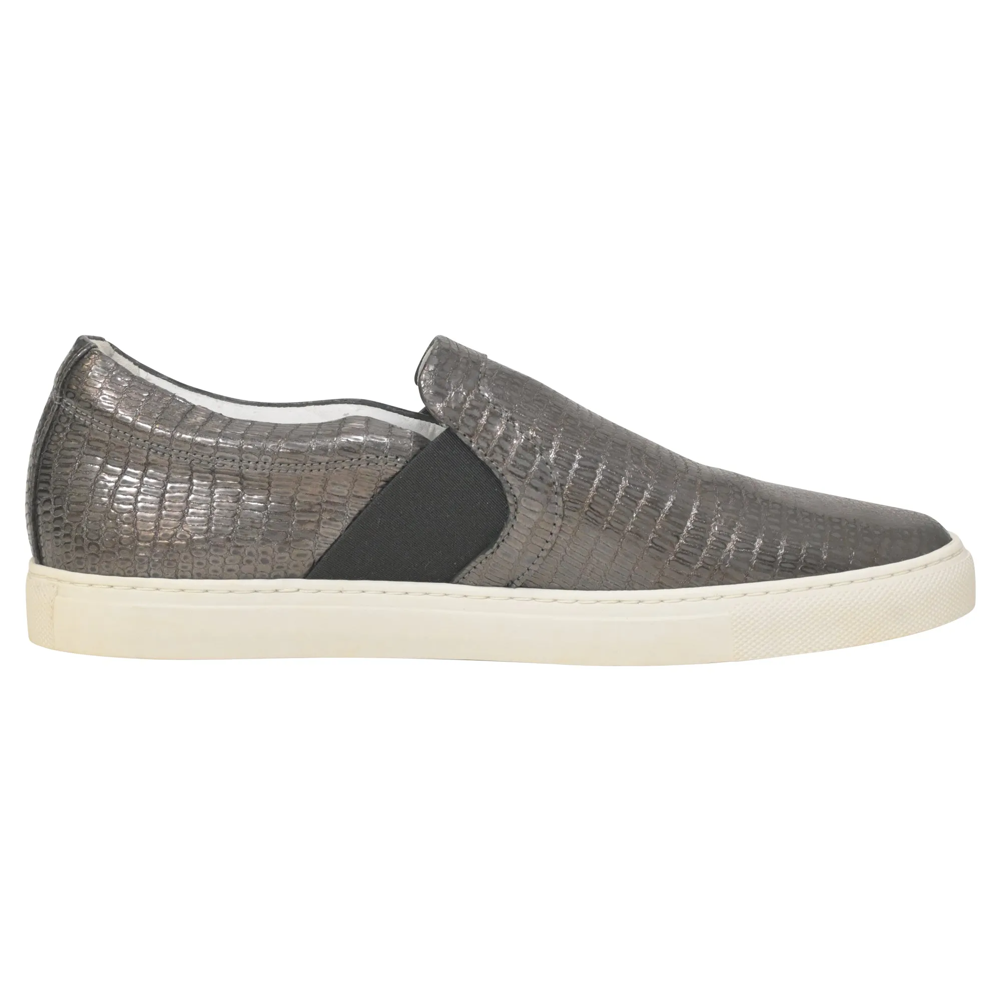 Lanvin Slip-On Sneakers in Metallic Grey Embossed Leather Instant Walk On Closure Easy Slip On