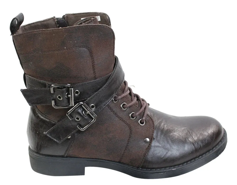 Smooth Finish Leather Ankle Boots With Buckle