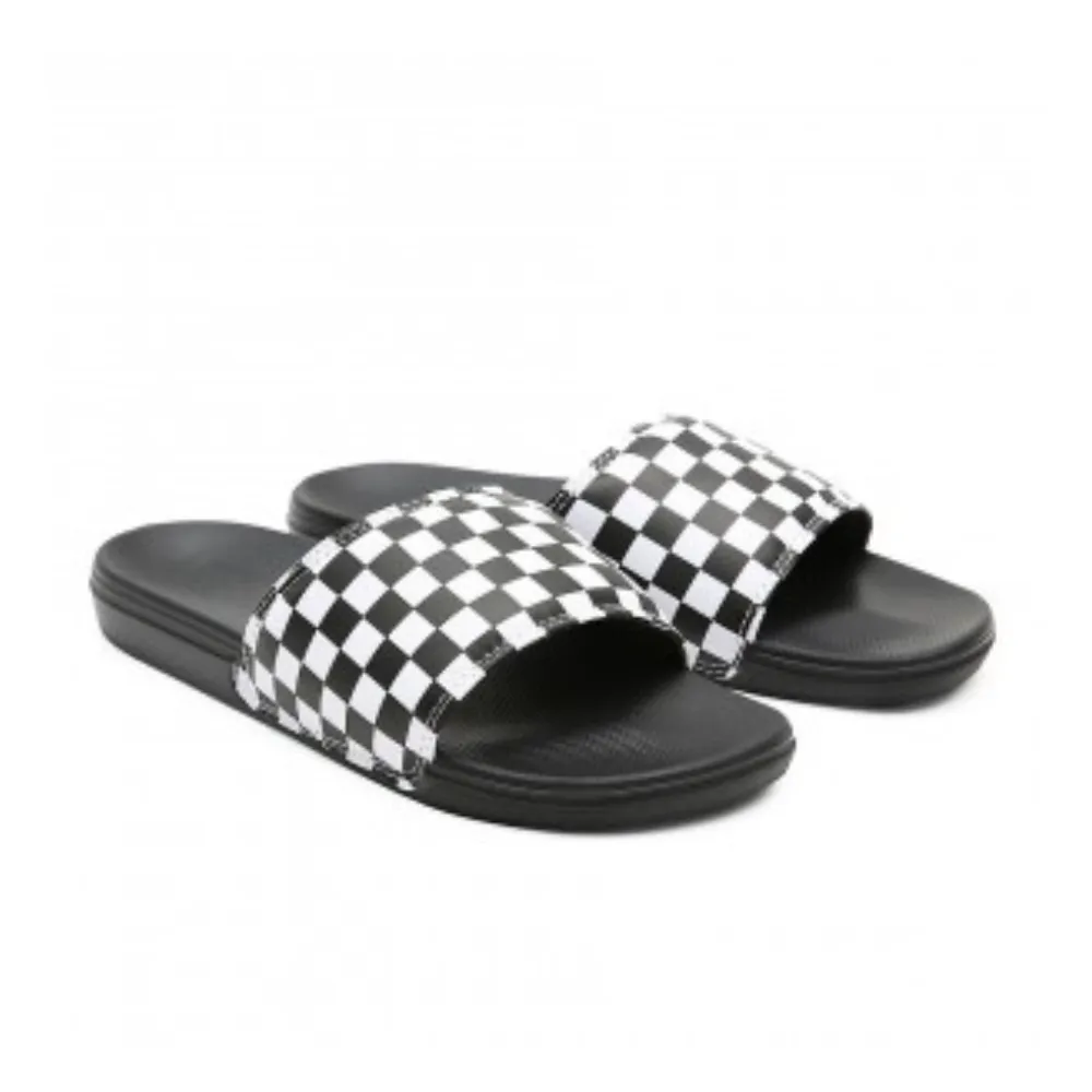 Comfy Step Shoes Simple Access Vans La Costa VA5HF527I Slide Slippers Mens 7 Black White Checkered Nubuck Strap