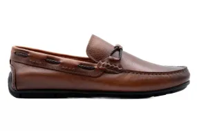 Easy Go Slip Men's Bermuda Pebble Grain Braided Bit Loafers In Bourbon