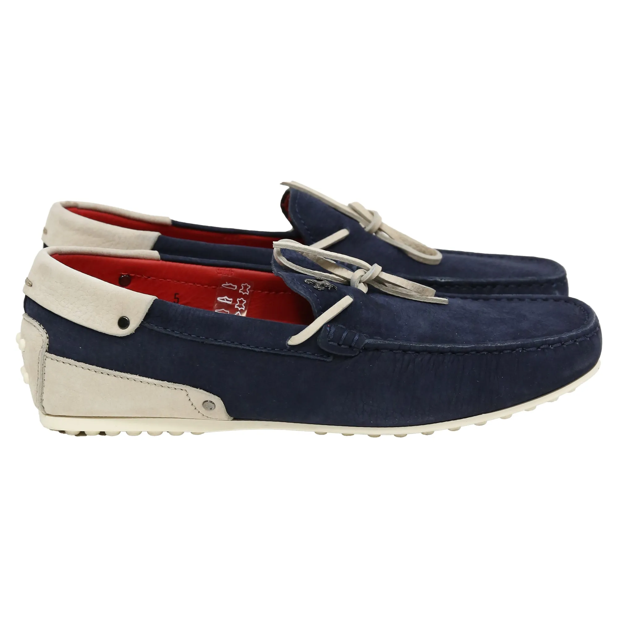 Tod's For Ferrari Bow Loafers in Navy Blue Leather Seamless Design Step Into Comfort
