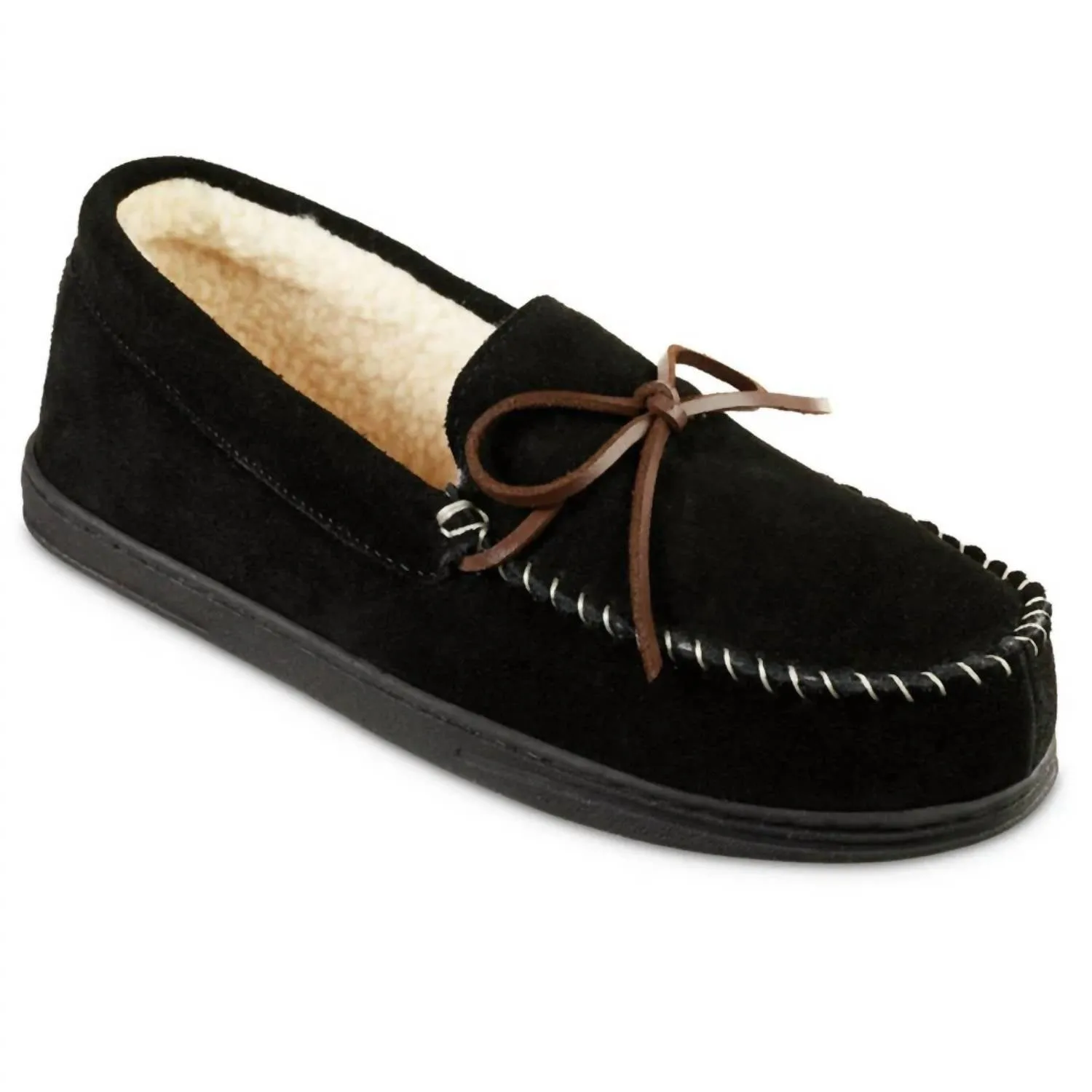 Men's Genuine Suede Moccasin Slippers In Black Memory Foam Everyday Essential