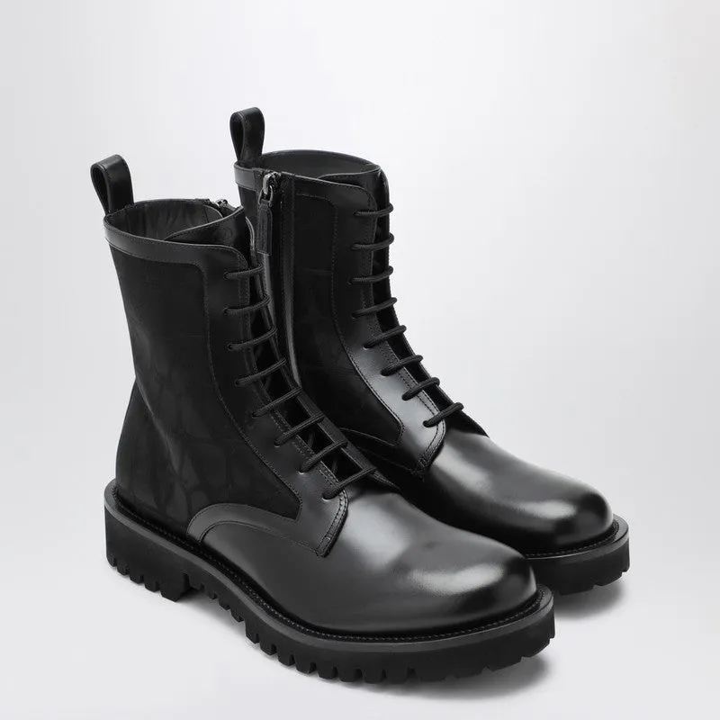 Impact Absorbing Heel Comfort Lining Stylish Explorer Valentino Garavani Men's Combat Boot In Technical Fabric And Toile Iconographe Calfskin