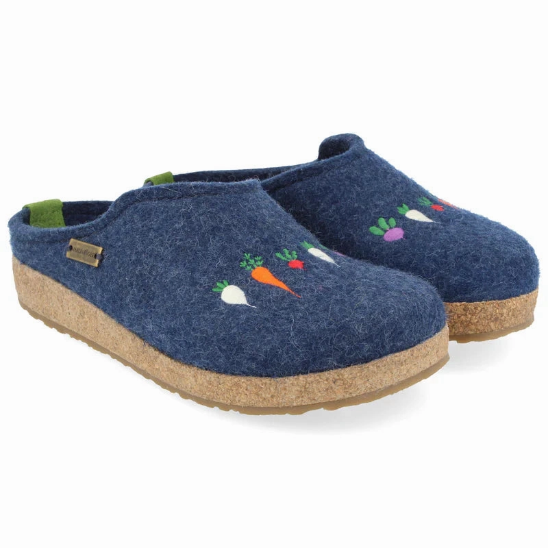 Recyclable Haflinger Women's Roots Wool Clog in Jeans