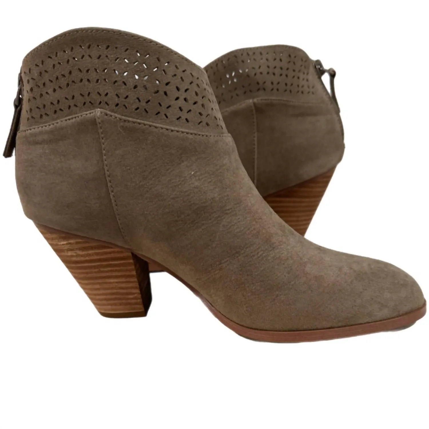Women's Lazer Cut Topline Boho Chic Heeled Bootie In Taupe Functional Fit