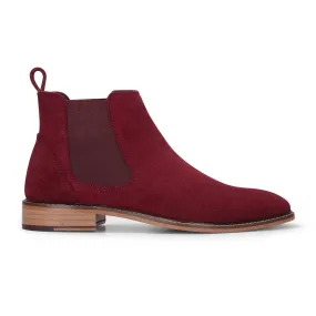 London Brogues Men's Burgundy Suede Leather Chelsea Boots fine cut Cap Toe