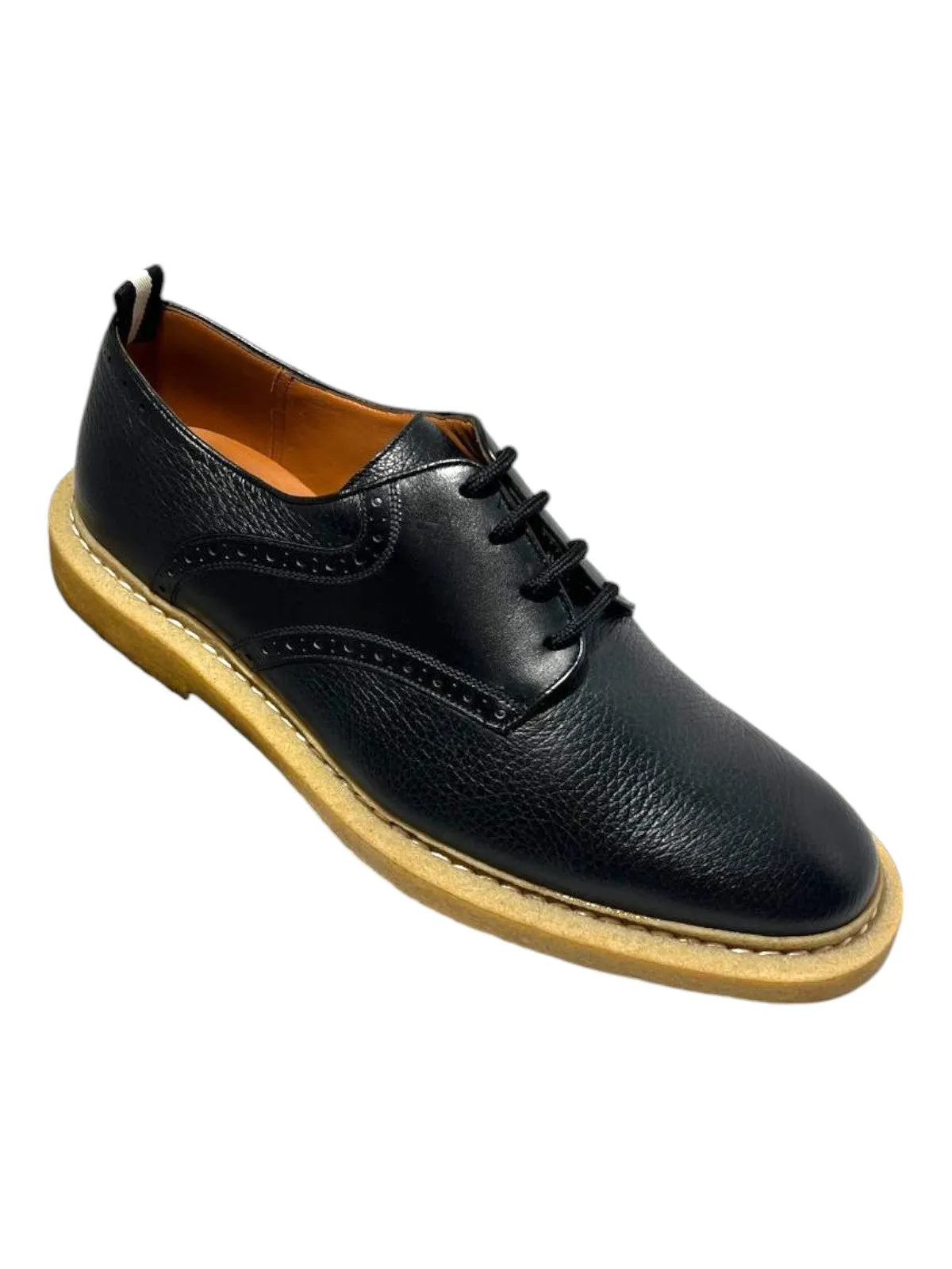 Elegant Finish Slim Edge Bally Nek 6222929 Men's Black Perforated Deer Grained Leather Shoe