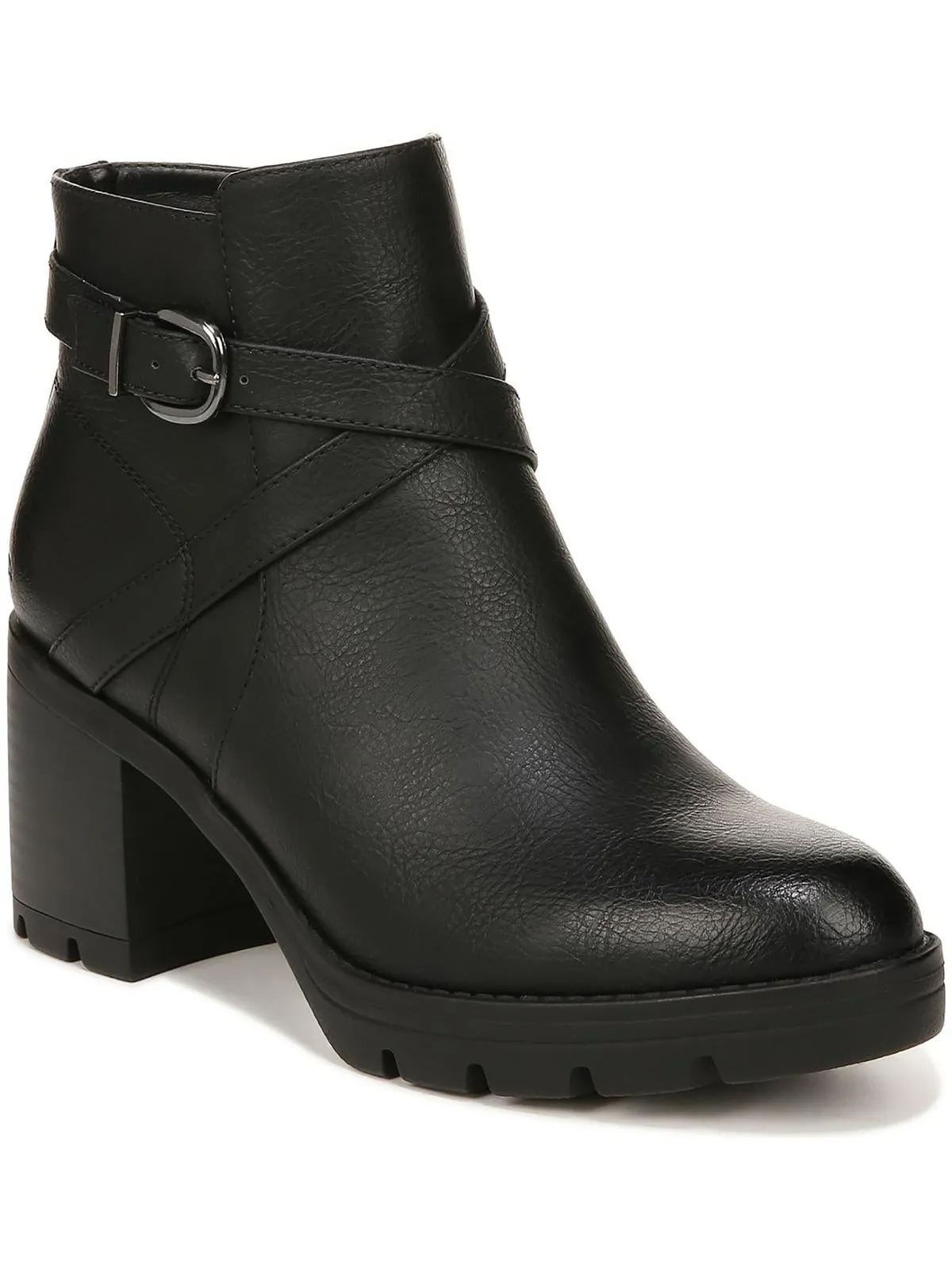 Madalynn BKL Womens Faux Leather Buckle Booties Reinforced Seams Minimal Build