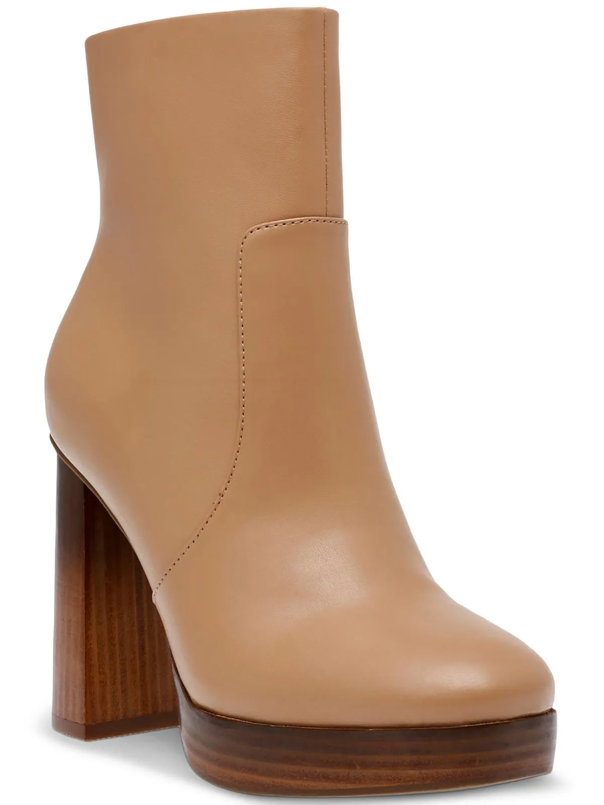 Marigold Womens Faux Leather Stacked Heel Ankle Boots Quick Pull Easy Clean