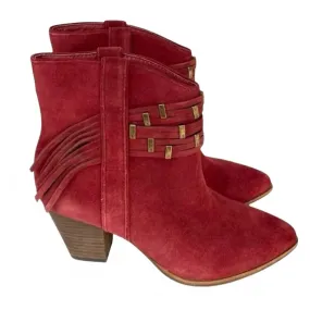 Women's Suede Fringe Stud Bootie In Red Flexible Frame Remote Hiking