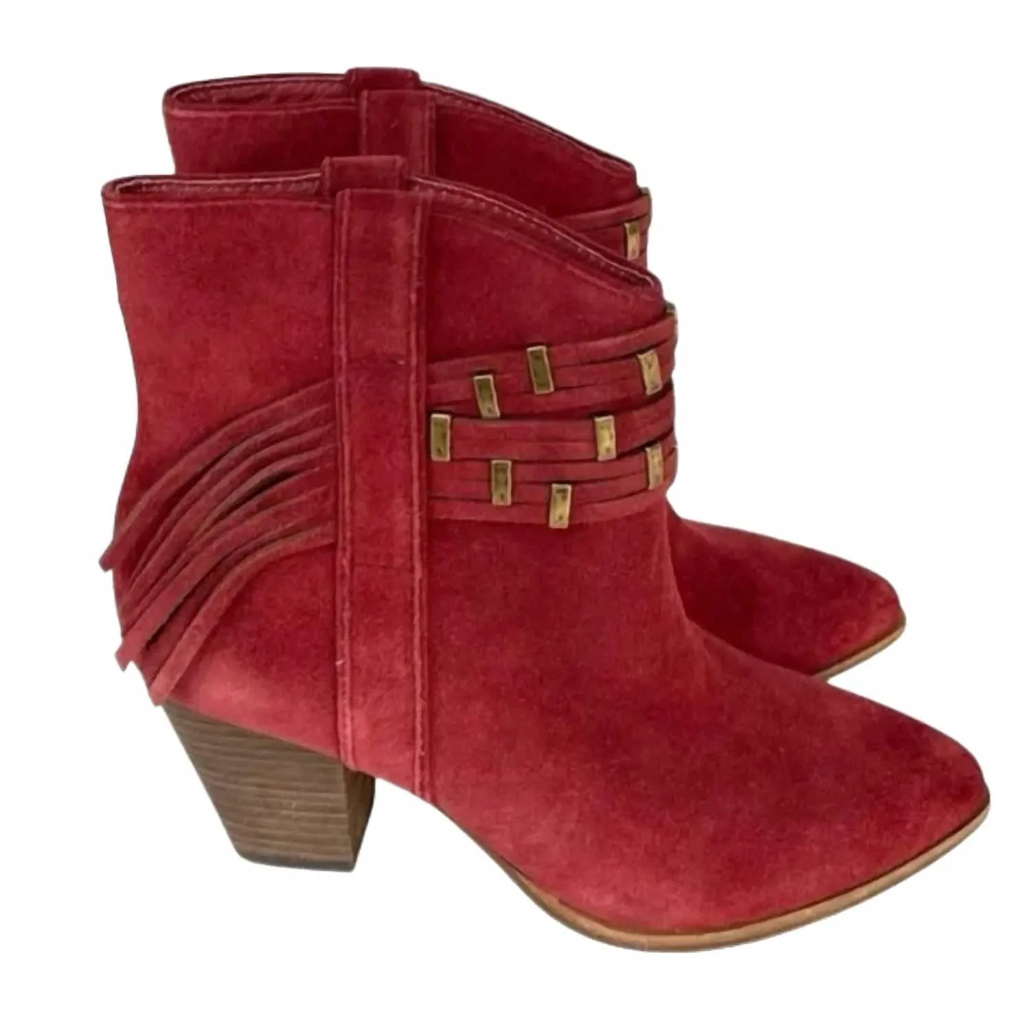 Women's Suede Fringe Stud Bootie In Red Flexible Frame Remote Hiking