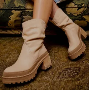 Mel Slouch Boot In Bone Leather Warm and Cozy Thermal Core Cold Weather Commuter