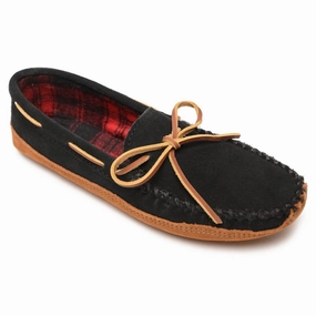 Men's Double Bottom Fleece Moccasin In Black Easy Daily