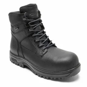 Men's 8000Works Waterproof Safety Plain Toe Boot - Xx-Wide In Black Textured Leather Clean Form