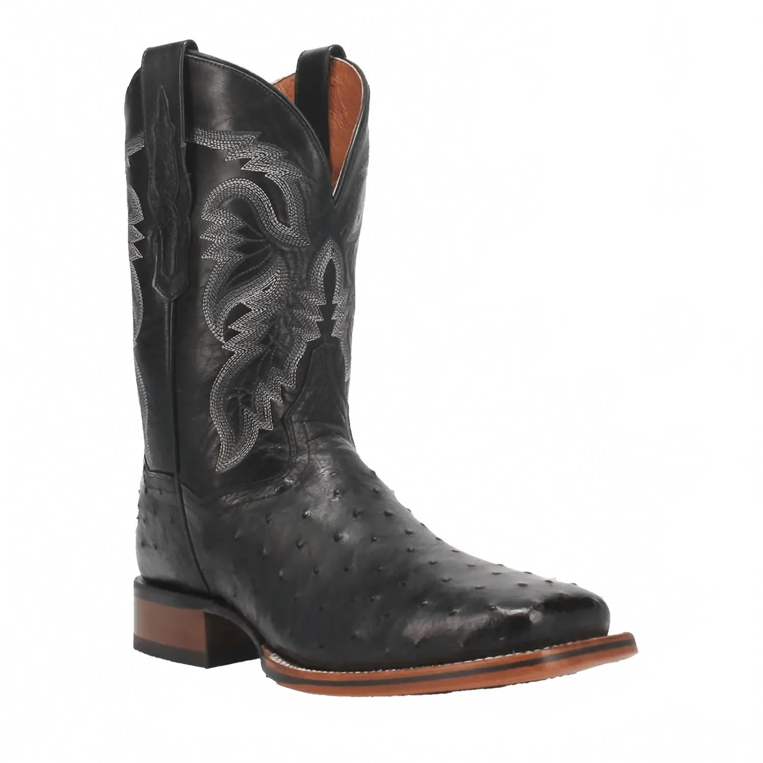 work mode Contoured Footbed Men's Alamosa Full Quill Ostrich Boots In Black
