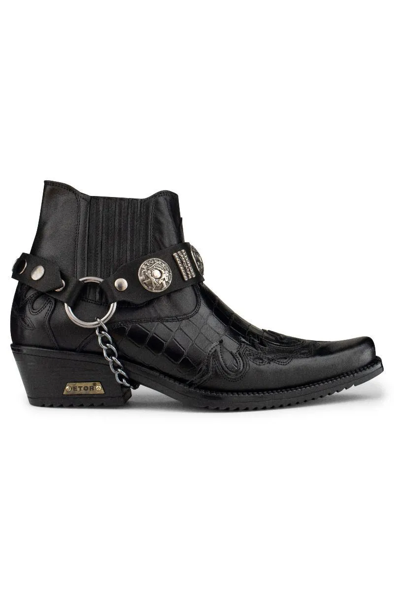 Ski Enthusiast Men's Black Leather Western Winklepicker Gothic Boots