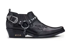 Men's Black Leather Winklepicker Studded Western Biker Shoes Durable Shell Windy Weather