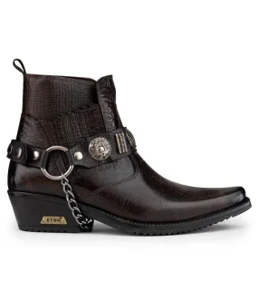 Rugged Built Functional Minimalist Men's Brown Leather Winklepicker Western Gothic Boots