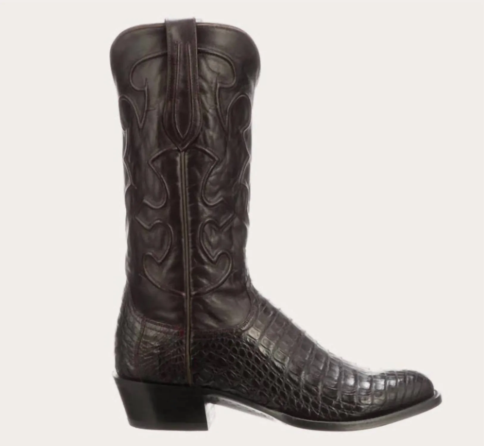 Men's Charles Caiman Belly R-Toe Mens Exotic Cowboy Boot In Black_Cherry/cordova Heat   Resistant