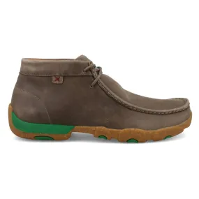 Anti-bacterial Men's Chukka Driving Moc Toe 4H Shoes In Deep Taupe & Kelly Green