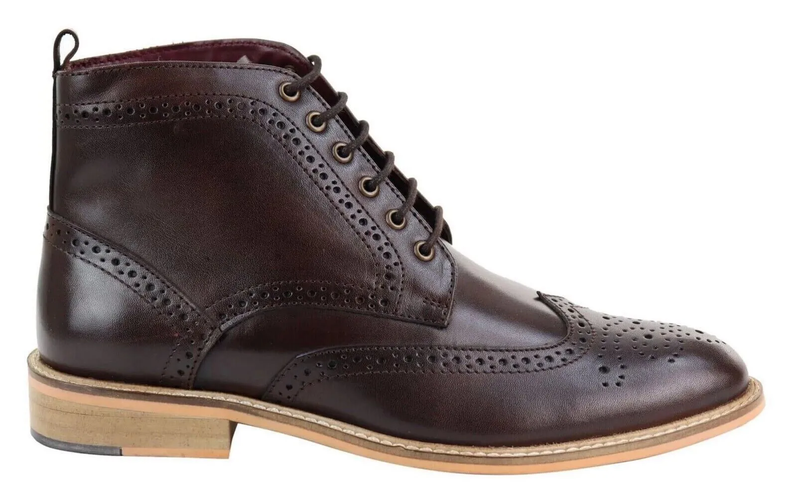 Shine Shade Long Shade Mens Classic Oxford Brogue Ankle Boots in Brown Leather