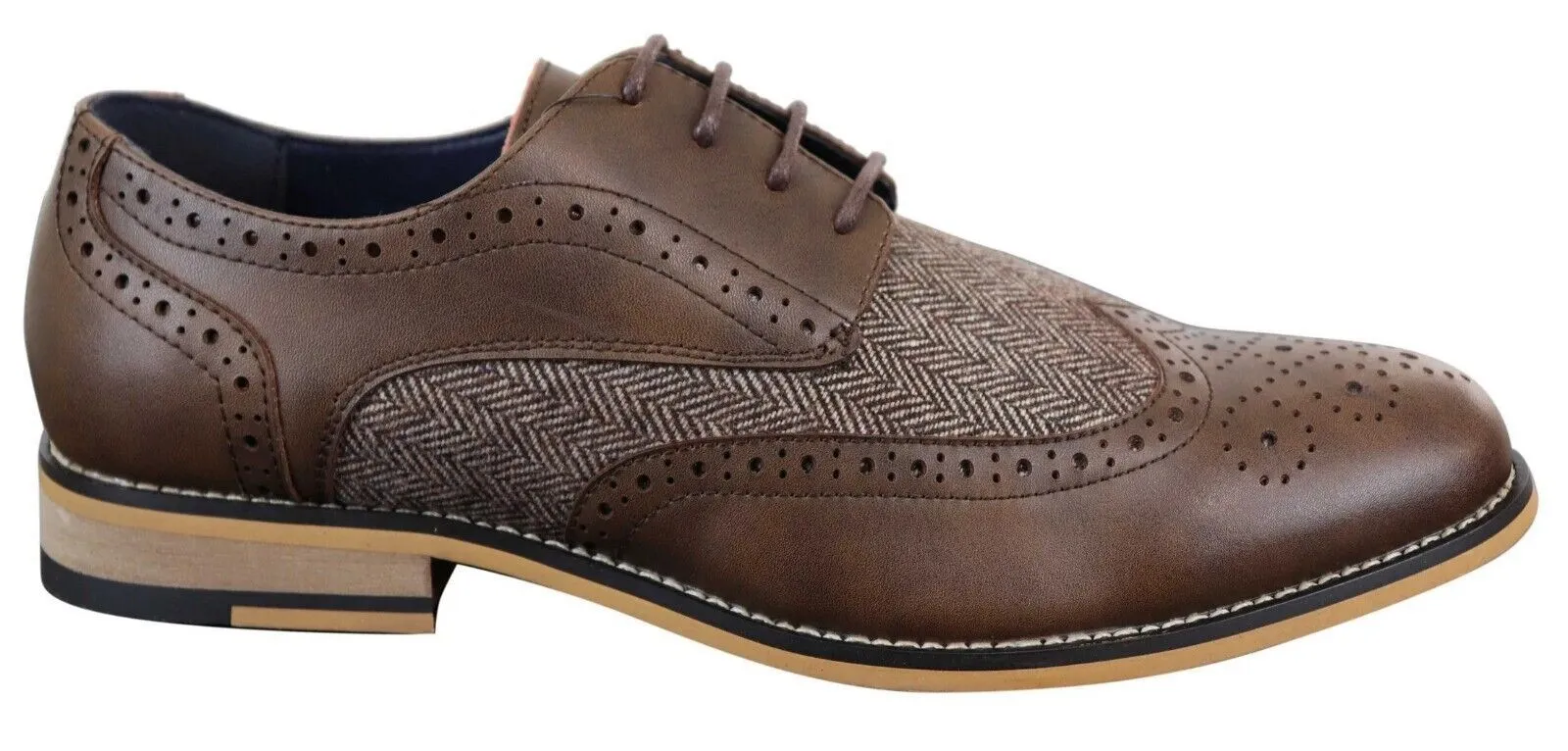 Consistent Routine Elastic Material Mens Classic Oxford Tweed Brogue Shoes in Brown Leather
