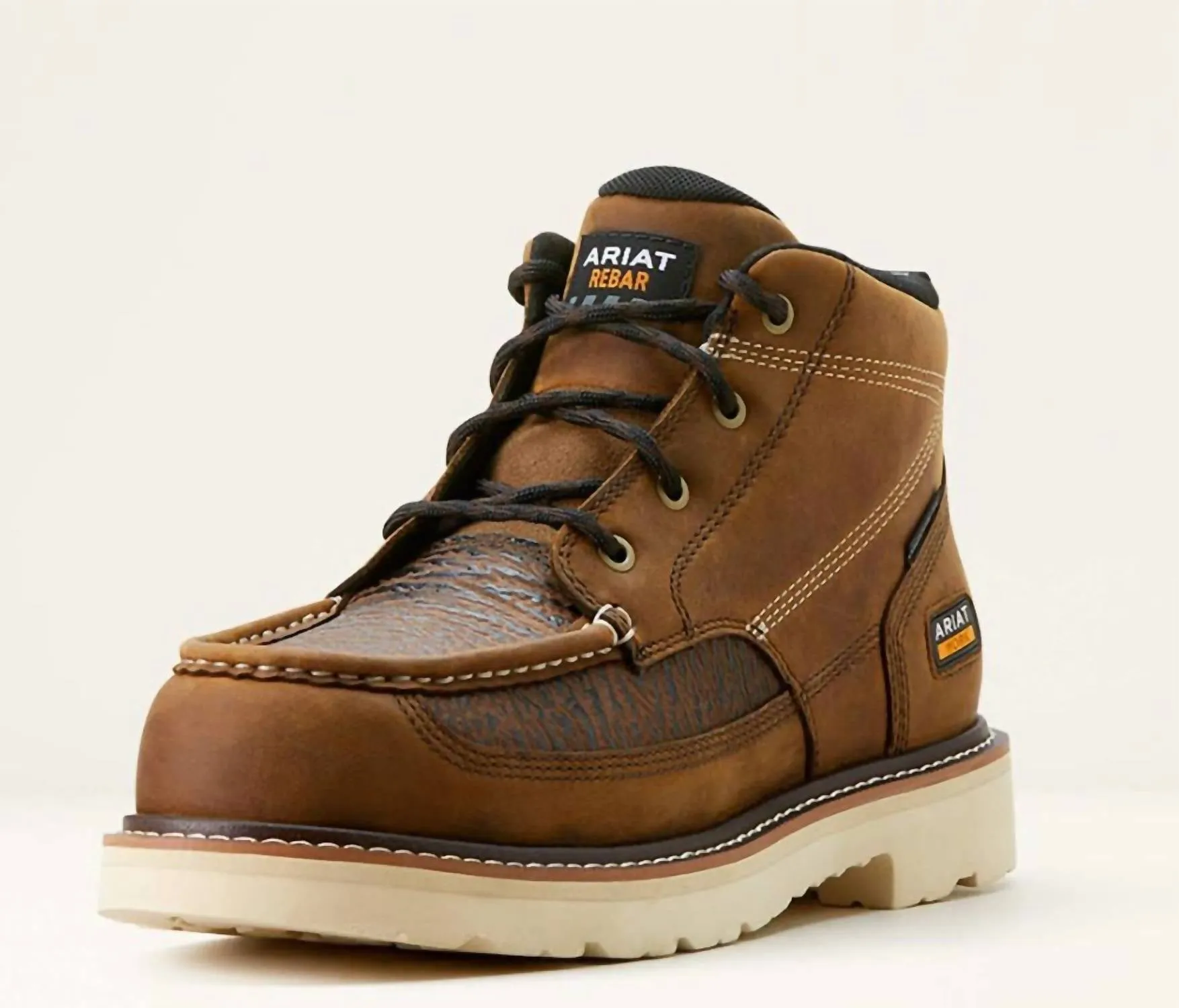 Men's Composite Toe Rebar Lift Chukka Work Boot In Distressed Brown Comfortable Stretch