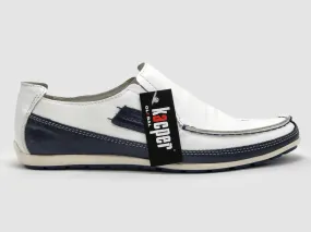 Men's Dockside Slip-On Leather Boat Shoes In White Relax On The Go Chill Slip
