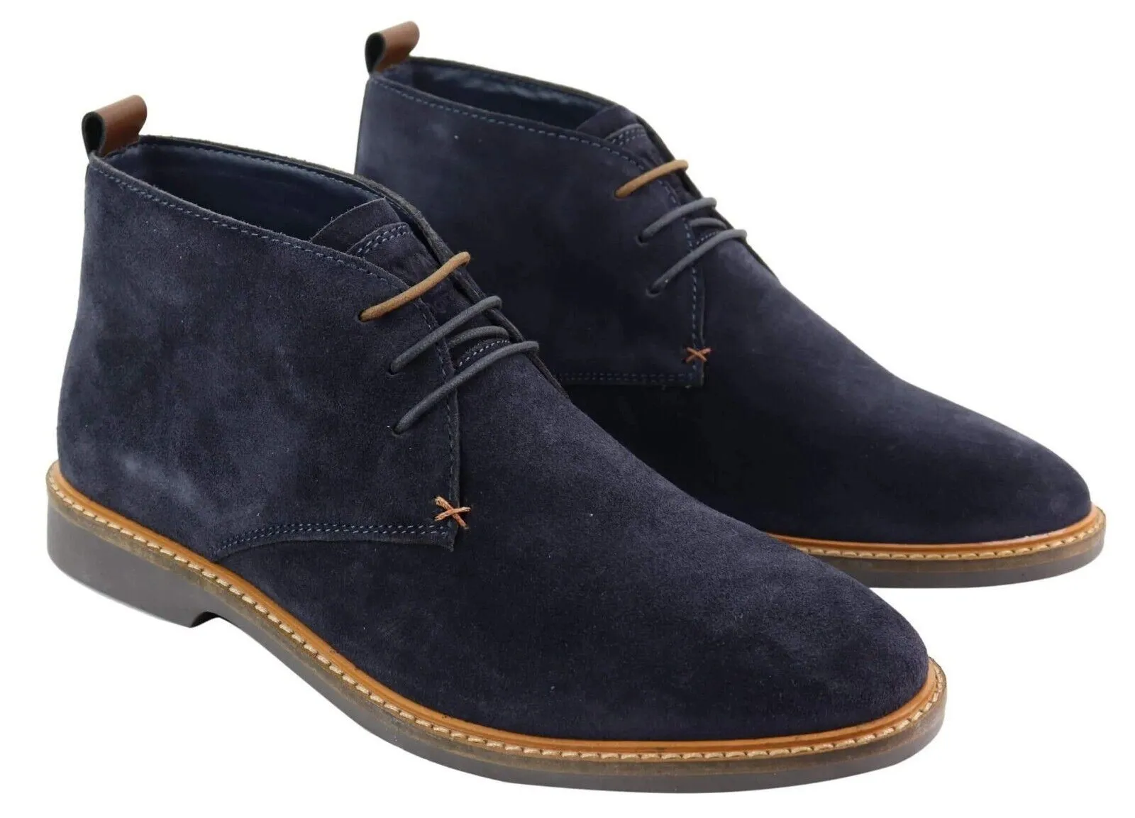 Neutral Colors Mens Navy Suede Lace Up Chukka Boots