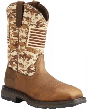 Men's Sand Camo Steel-Toe Patriot Western & Work Boots In Brown/tan Wide fit