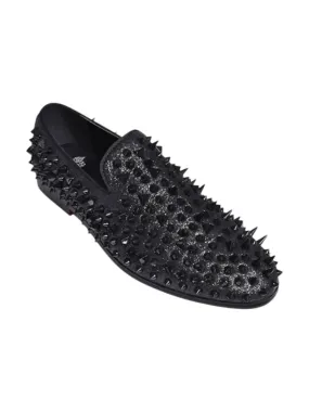 Men's Spiked Glitter Smoker Shoe In Black Comfort Ready Quick Access Slip