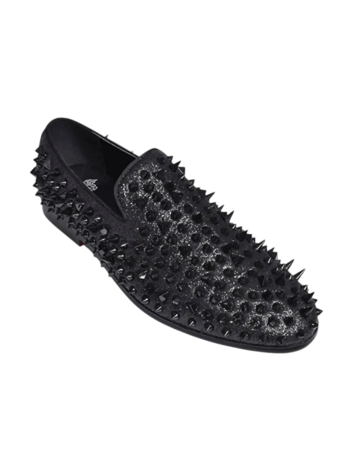 Men's Spiked Glitter Smoker Shoe In Black Comfort Ready Quick Access Slip