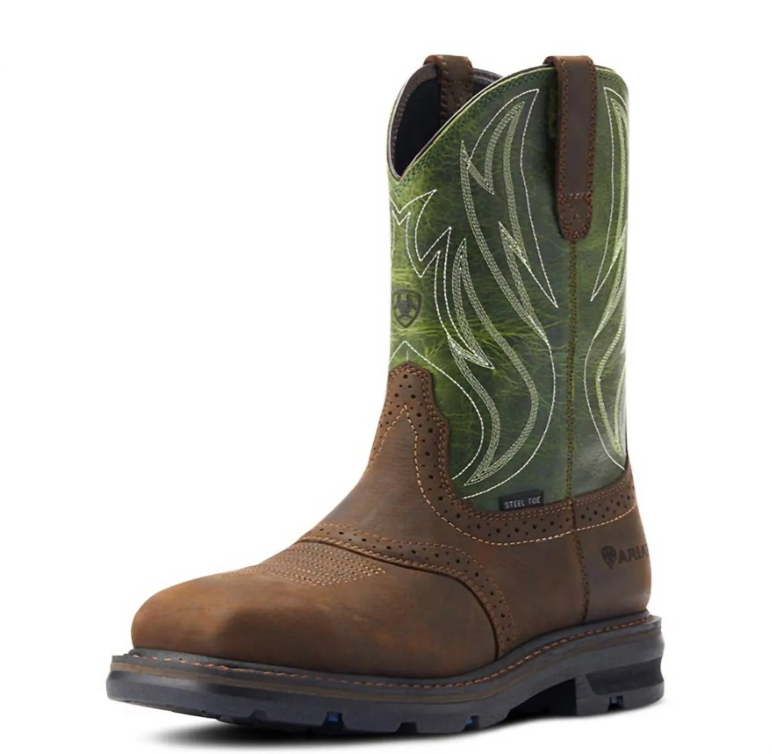 Synthetic Mixed Textures Men's Steel-Toe Sierra Shock Shield Work Boot In Brown/green