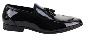 All Step Mens Tasselled Black Patent Leather Slip on Loafers