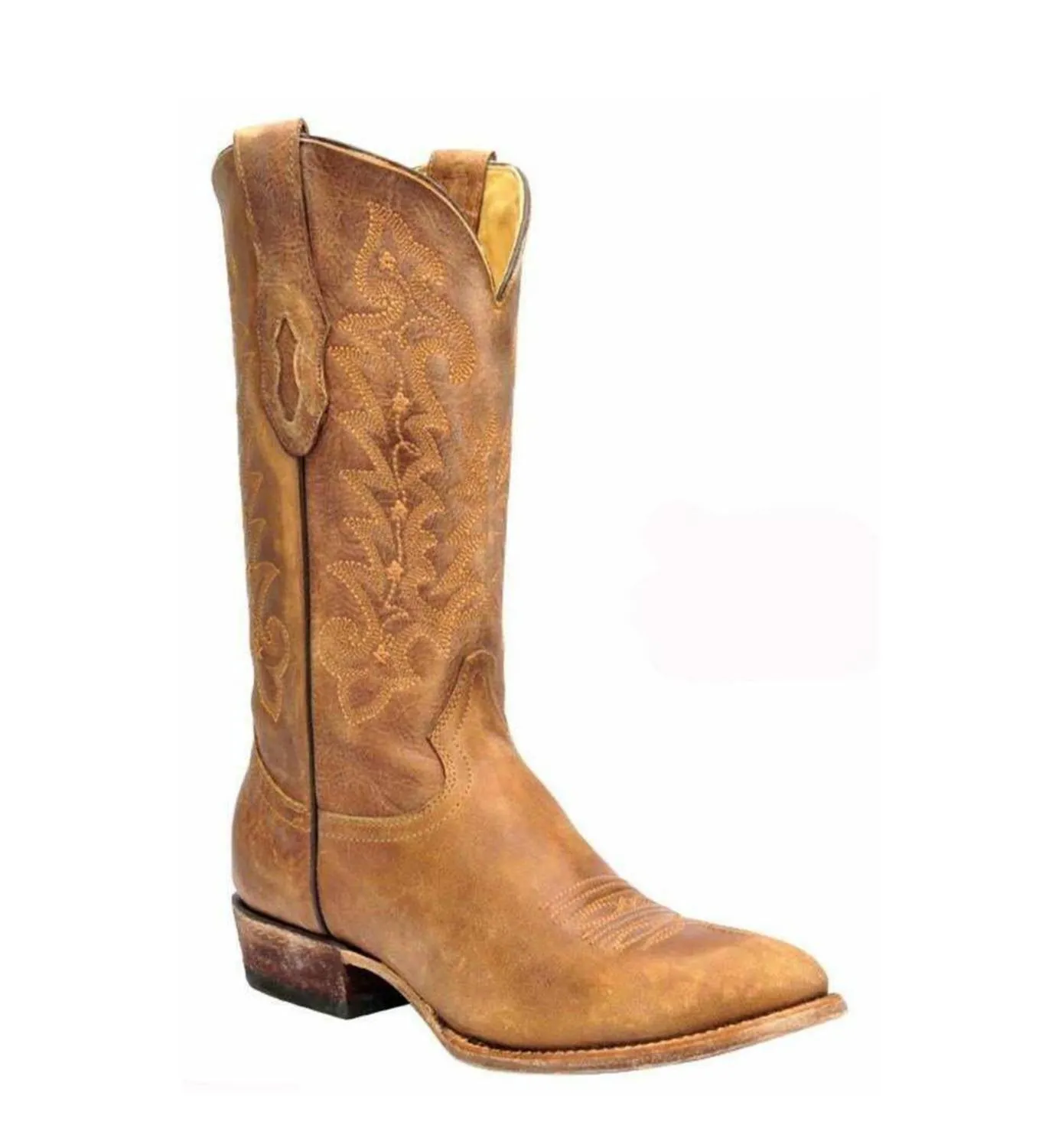 Fashion Forward Winter Trek Men's Vintage J Toe Sanded & Toned Western Boot In Honey