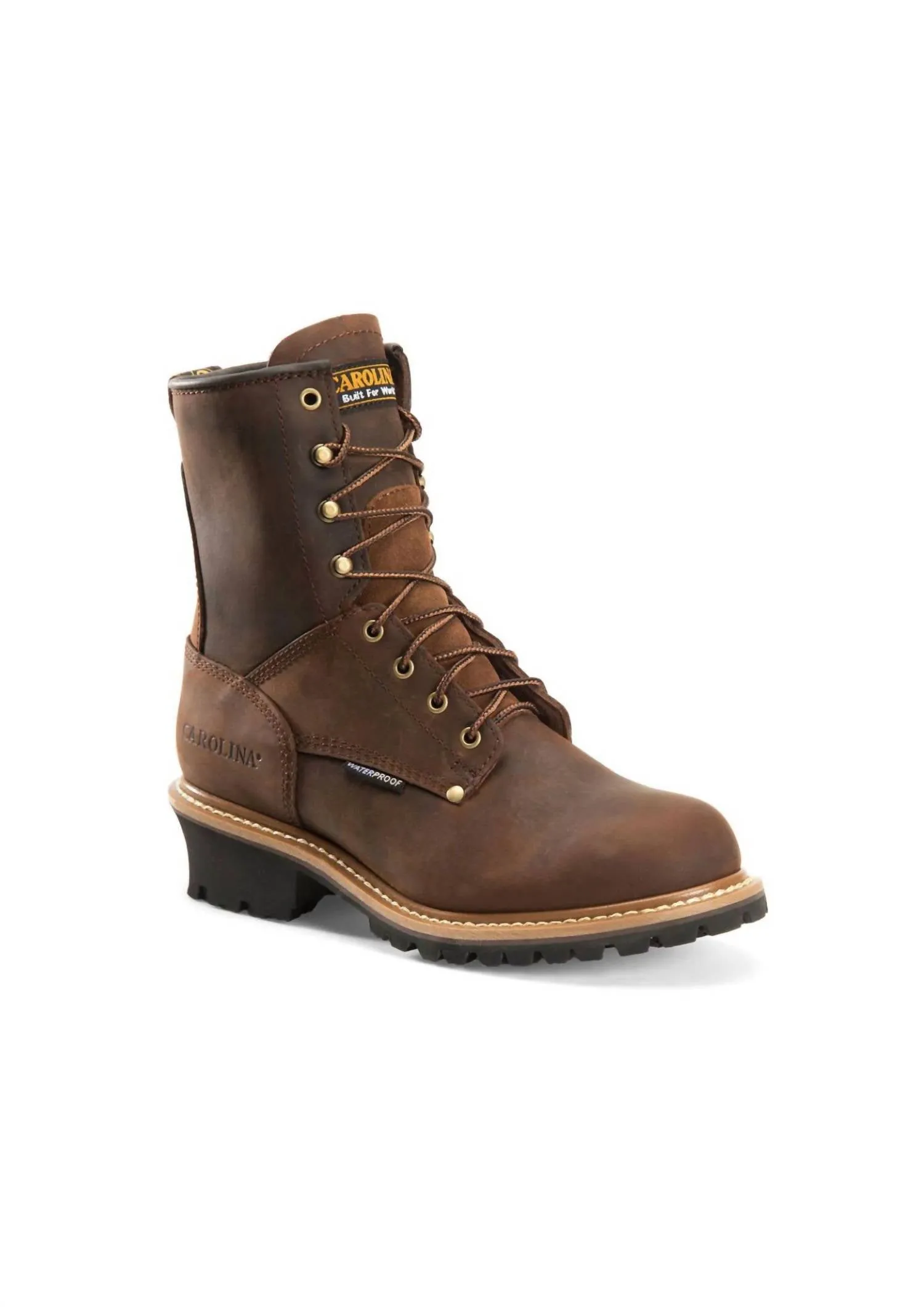 Abrasion Resistant Toe Cap Men's Waterproof Steel Toe Logger Boots In Brown