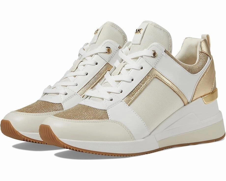 sprinters' shoes afternoon running footwear Michael Kors Georgie Womens 8 Pale Gold Leather Chain-Mesh Trainer Shoes ZOGG134