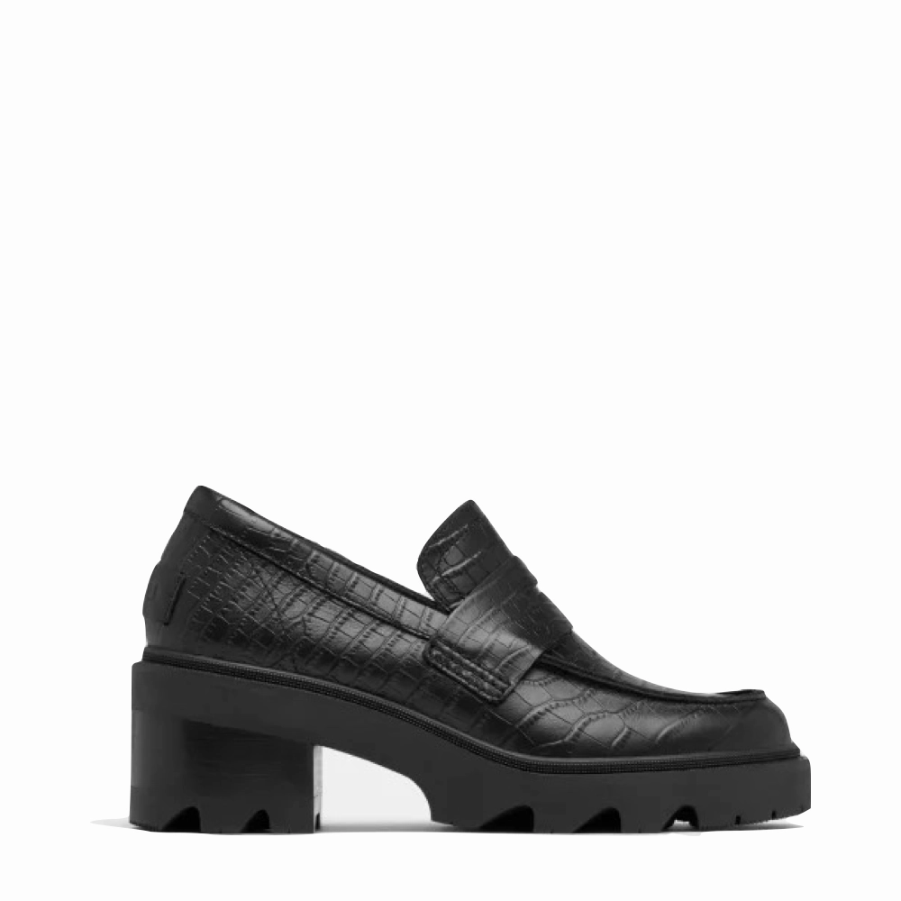 Sorel Women's Joan Now City Leather Heeled Loafer in Black Chic Structure